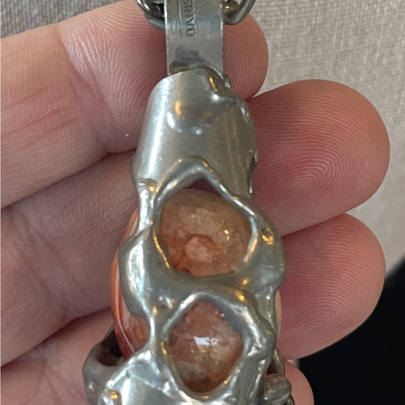 Danish Design SMYK brutalist necklace carnelian agate silver metal 25” chain - Picture 11 of 16